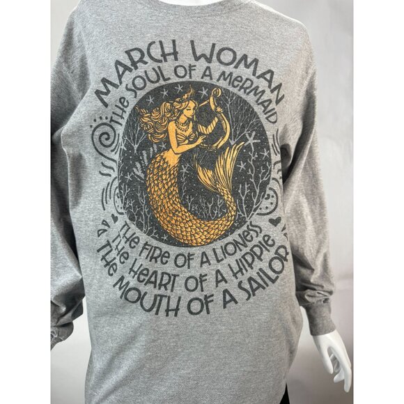 March Woman Graphic Long Sleeve Shirt Fruit Of The Loom HD Cotton Medium Gray - Picture 5 of 16